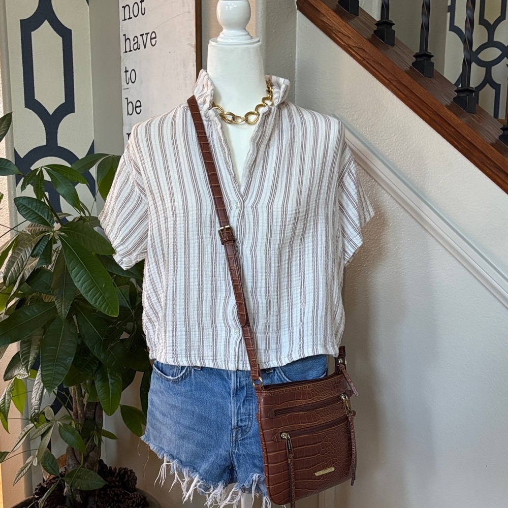 Boho Striped Short Button Down Sleeve Shirt 🤩